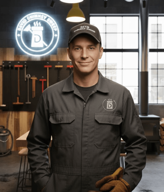 Professional chimney sweep technician